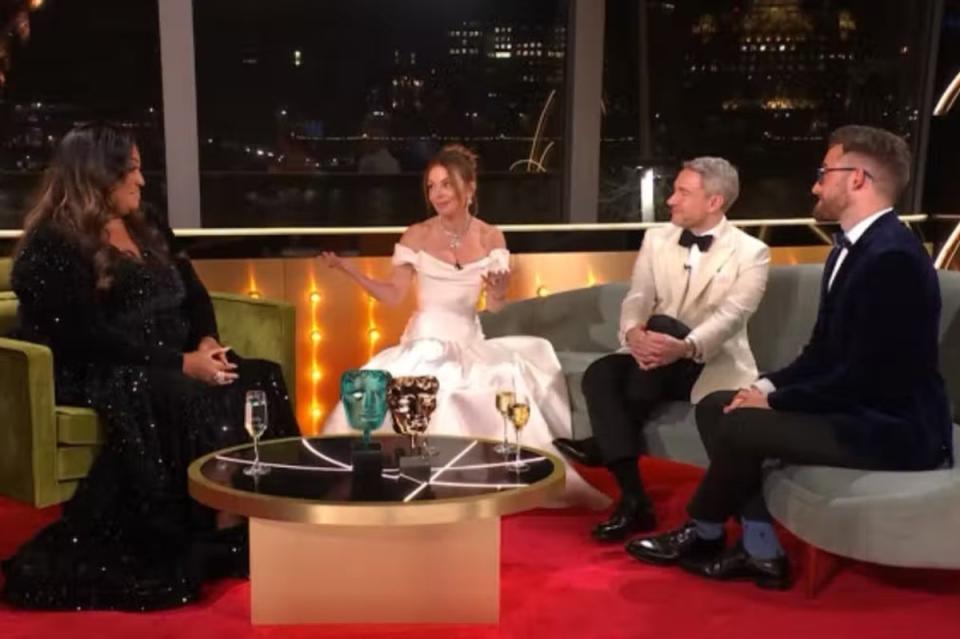 The presenter interviewed Geri Horner and Martin Freeman at Sunday night’s ceremony (BAFTA/BBC1)