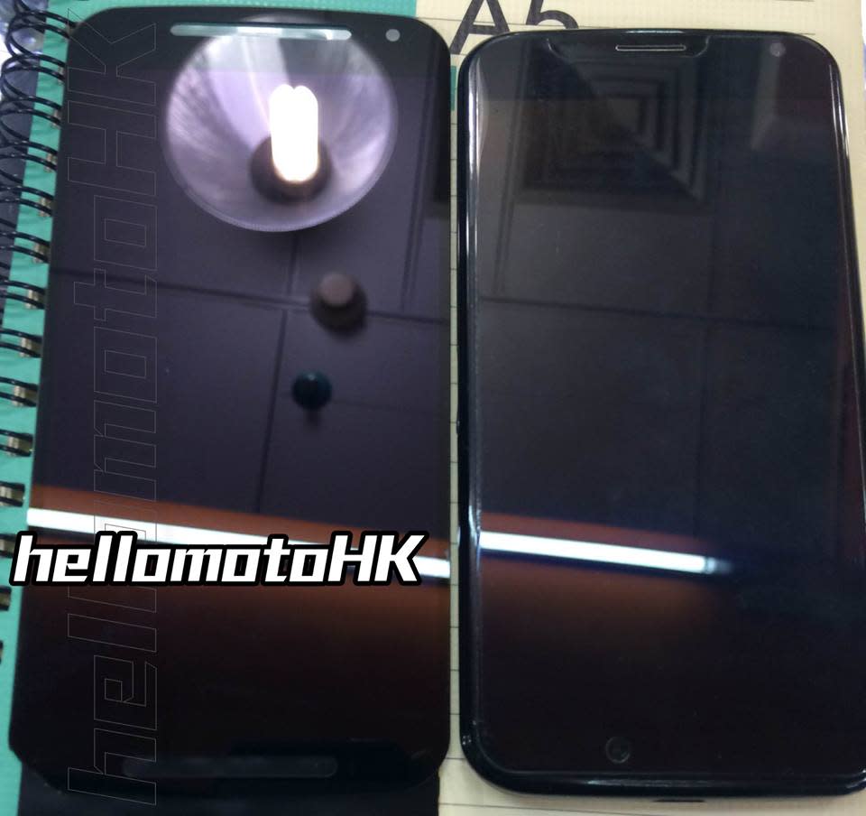 Leaked Moto X+1 front panel shown side-by-side with original Moto X