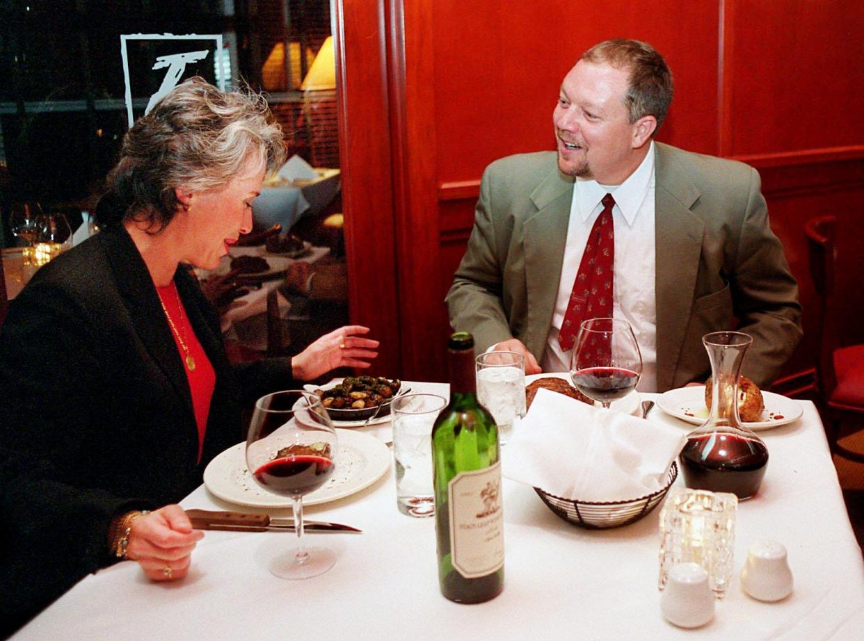 Leanne Hassenbach and Rusty Omer enjoy filets at Fleming's Prime Steakhouse & Wine Bar at 2525 West End Ave. on Sept. 28, 2000.
