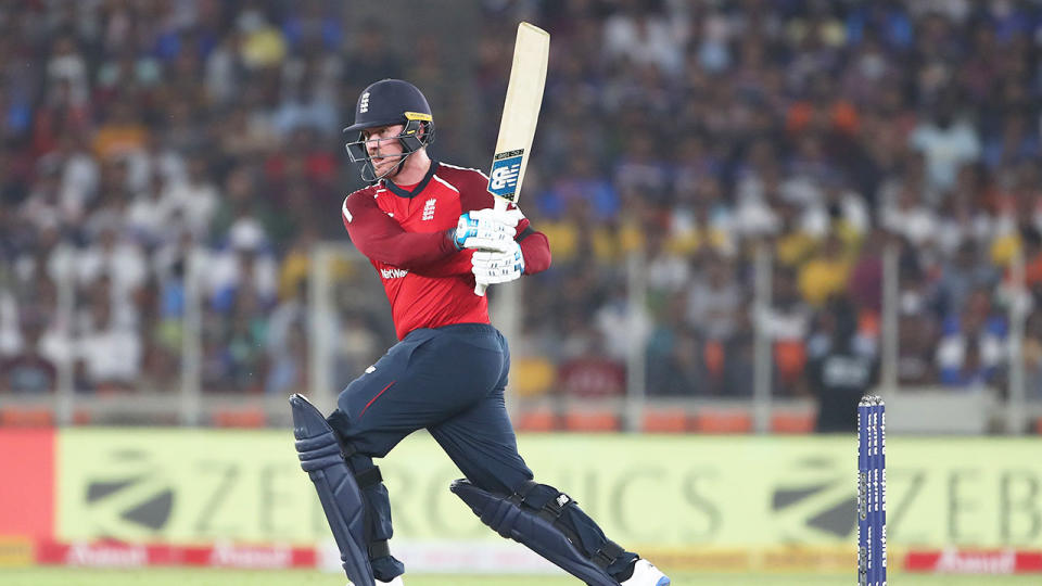 England's Jason Roy is seen here batting against India.
