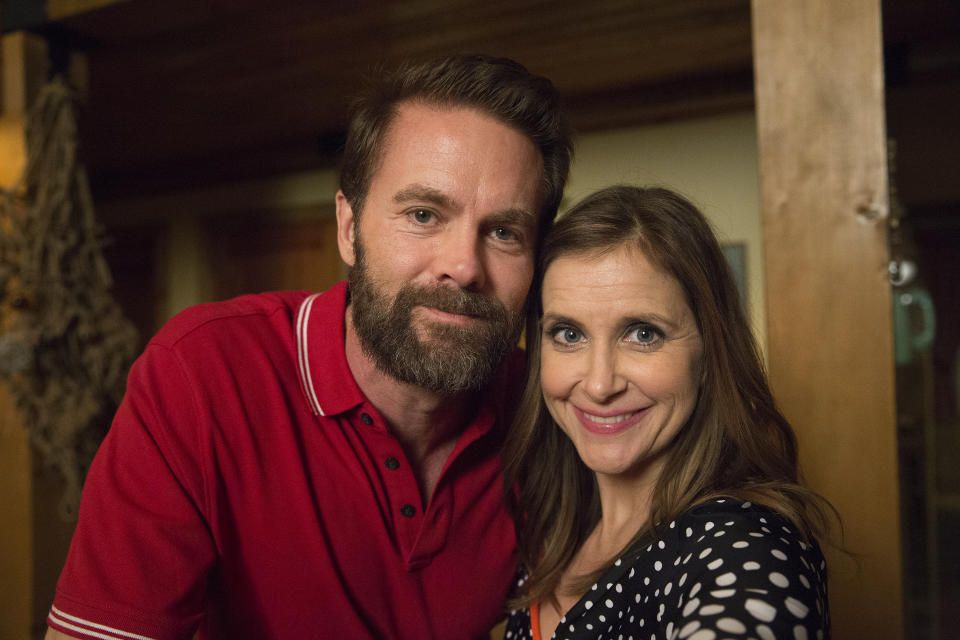 Garret Dillahunt and Kellie Martin on set of ‘The Guest Book.’