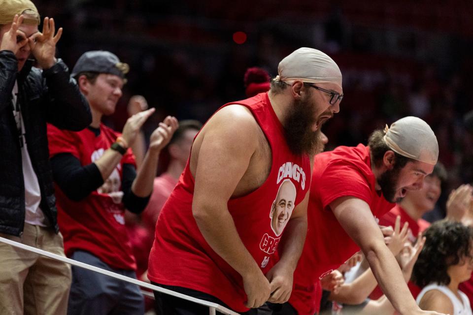 Utah Utes fans celebrate during a game against the Oregon Ducks at the Huntsman Center in Salt Lake City on Jan. 21, 2024. The Utes won 80-77. | Marielle Scott, Deseret News