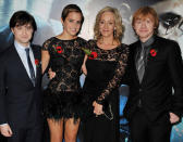 <p>The people that brought the dreams to life; (L-R) Actors Daniel Radcliffe, Emma Watson, author J.K. Rowling and Rupert Grint attend the world premiere of "Harry Potter and The Deathly Hallows" at Odeon Leicester Square on November 11, 2010 in London, England.</p>