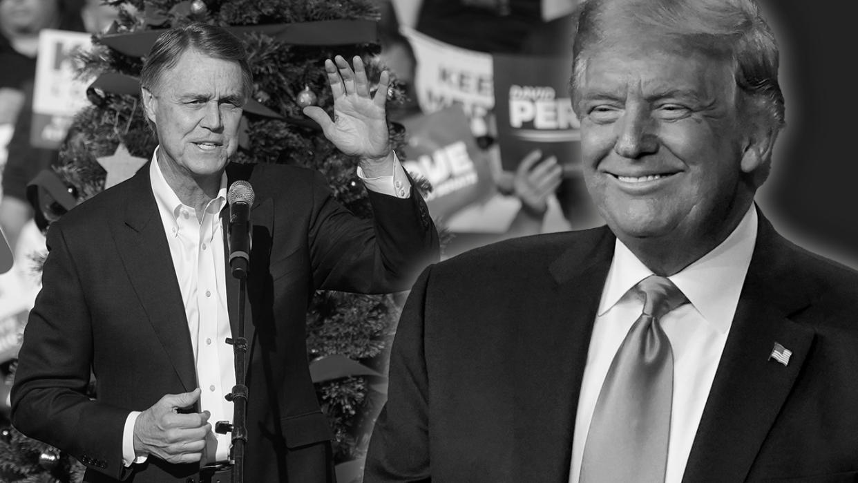 David Perdue and Donald Trump. (Photo illustration: Yahoo News; photos: John Bazemore/AP, AP)