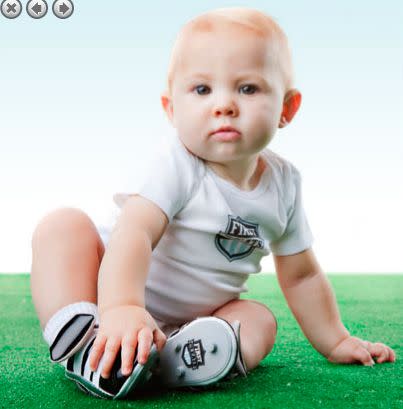 Not yet walking. But sure, playing soccer.   <a href="http://www.shopsugarbabies.com/Cleats-for-Him_p_6676.html" target="_blank">via shopsugarbabies.com</a>