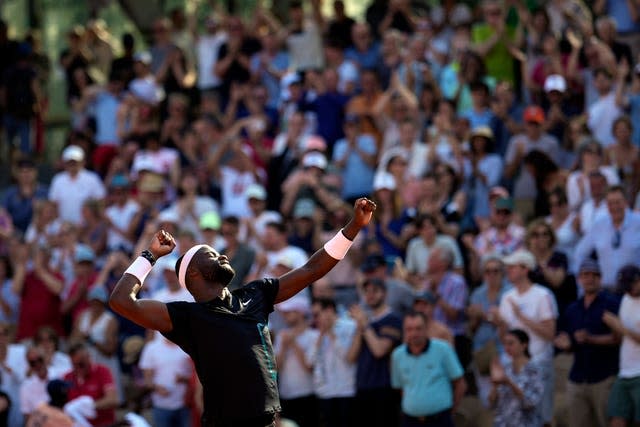 Frances Tiafoe celebrates his second-round victory