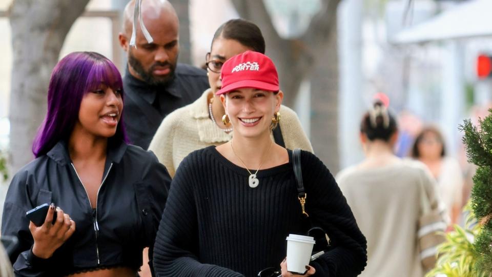 beverly hills, ca october 26 justine skye and hailey bieber are seen out and about on october 26, 2023 in beverly hills, california photo by megagc images