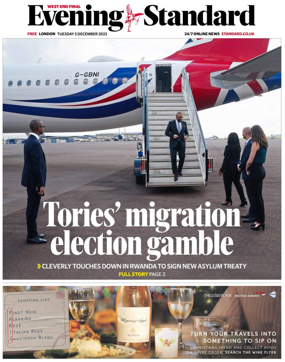 Today's front page (Evening Standard)
