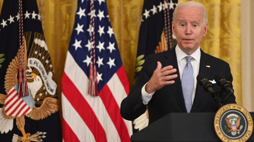 US President Joe Biden speaks about Covid vaccinations in the East Room of the White House in Washington, DC, July 29, 2021. (Saul Loeb/AFP via Getty Images)