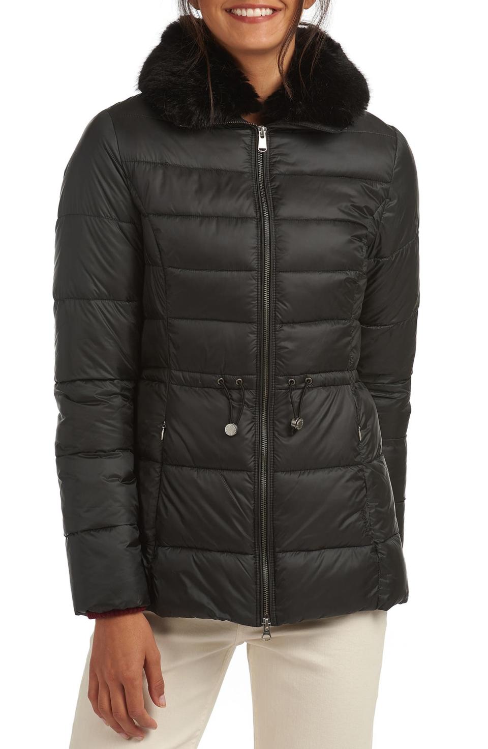 Barbour Angus Faux Fur Trim Puffer Jacket. Image via Nordstrom.