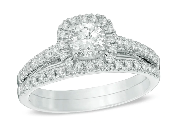 1 CT. T.W. Diamond Frame Bridal Set in 14K White Gold