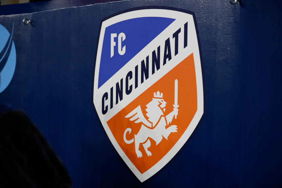 CINCINNATI, OH - NOVEMBER 25: A FC Cincinnati logo during the eastern conference semifinal match against Philadelphia Union and FC Cincinnati on November 25, 2023, at TQL Stadium in Cincinnati, OH. (Photo by Ian Johnson/Icon Sportswire via Getty Images)