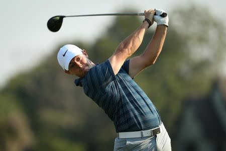 Rory McIlroy tees off on the 16th during the second round of the Arnold Palmer Invitational presented by MasterCard at Bay Hill Club & Lodge . Mandatory Credit: Kevin Liles-USA TODAY Sports - RTR4U6RG