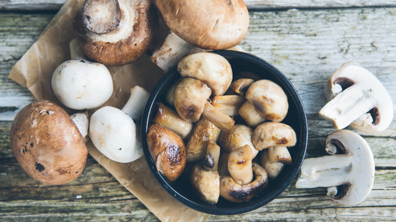 Mushrooms on table