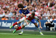 Britain Soccer Football - Arsenal v Chelsea - FA Cup Final - Wembley Stadium - 27/5/17 Chelsea’s David Luiz in action with Arsenal’s Mesut Ozil Reuters / Andrew Yates