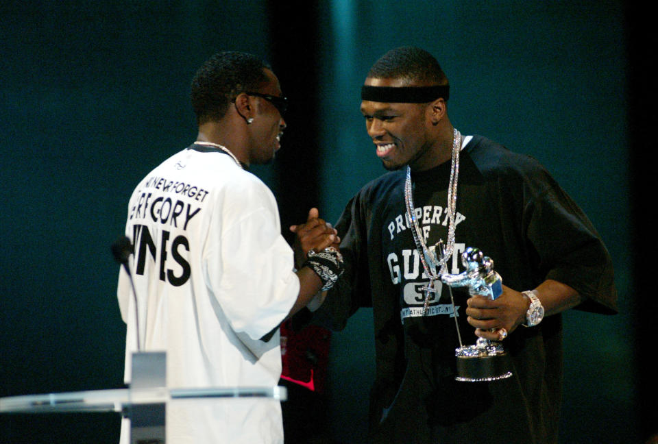 P. Diddy presents 50 Cent with the Best Video Award at the 2003 MTV Video Music Awards