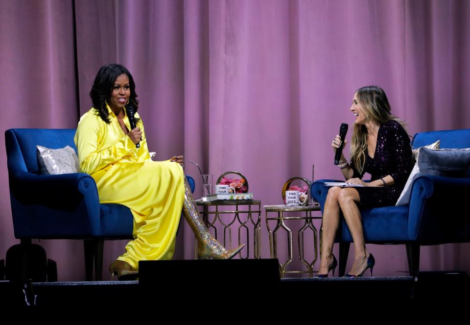 Michelle Obama and Sarah Jessica Parker in New York City on December 19, 2018.