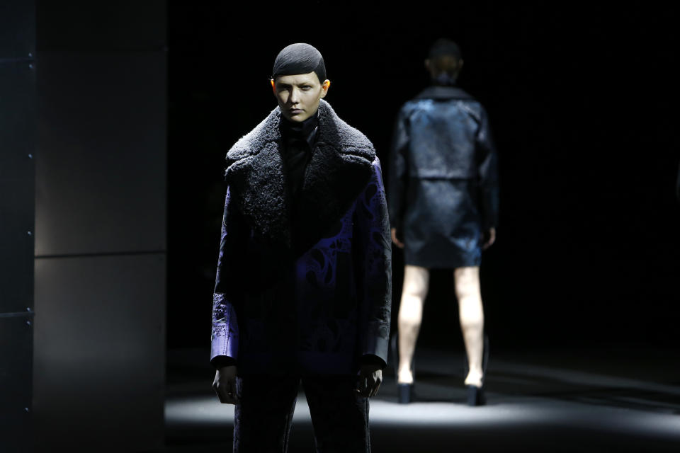 The Alexander Wang Fall 2014 collection is modeled during Fashion Week in New York, Saturday, Feb. 8, 2014. (AP Photo/Jason DeCrow)