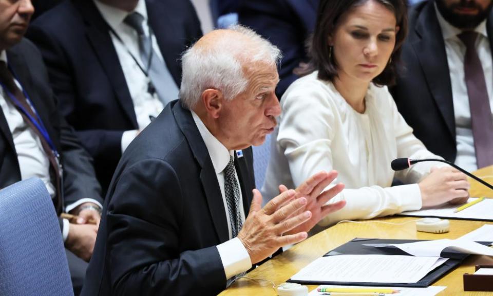 Josep Borrell speaks during a UN security council emergency meeting to discuss the situation between Armenia and Azerbaijan.