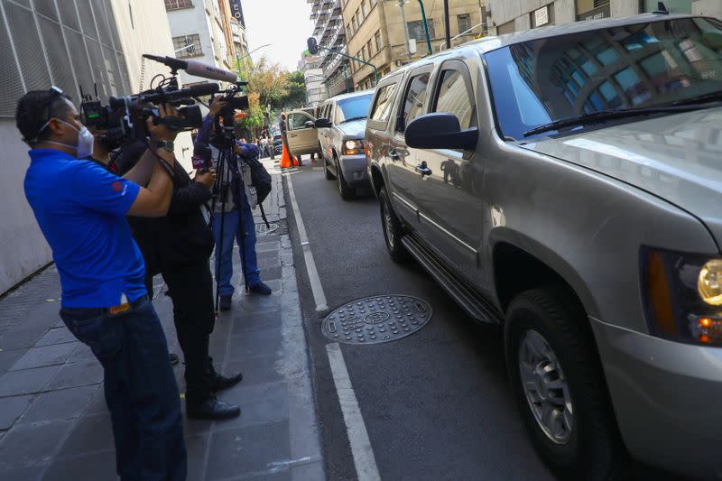 U.S. Coordinator for the Southern Border Ambassador Jacobson's convoy leaves from the SRE after her meeting with the Mexican Foreign Minister Ebrard in Mexico City