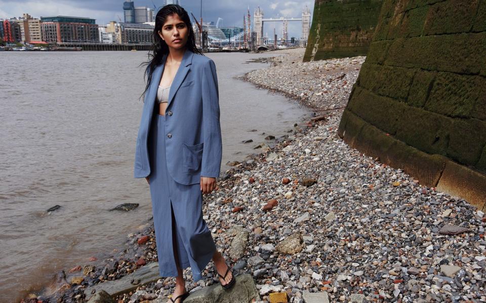 Blazer, £365 and vented skirt, £170 both Harris Wharf London