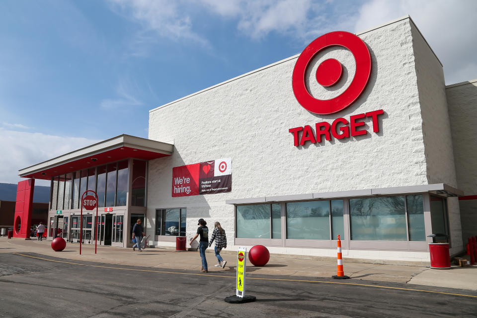 MUNCY, PENNSYLVANIA, UNITED STATES - 2022/03/19: Shoppers walk in front of a Target store at the Lycoming Crossing shopping plaza. (Photo by Paul Weaver/SOPA Images/LightRocket via Getty Images)