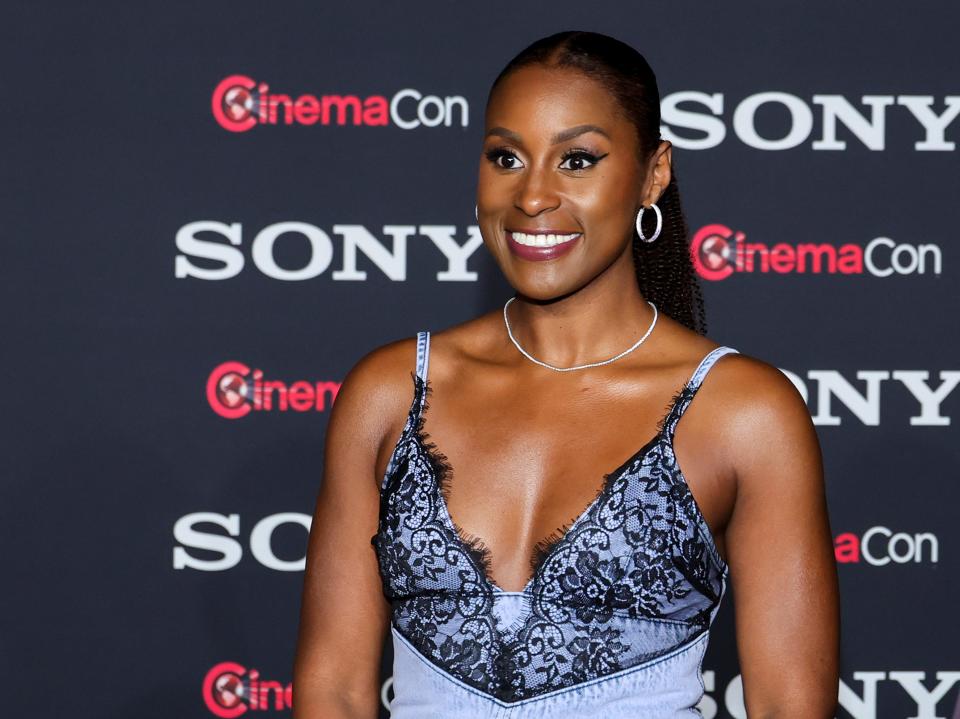 Issa Rae poses for photos promoting the film "Spider-Man: Across the Spider-Verse" at CinemaCon, the convention of movie theater owners in Las Vegas.