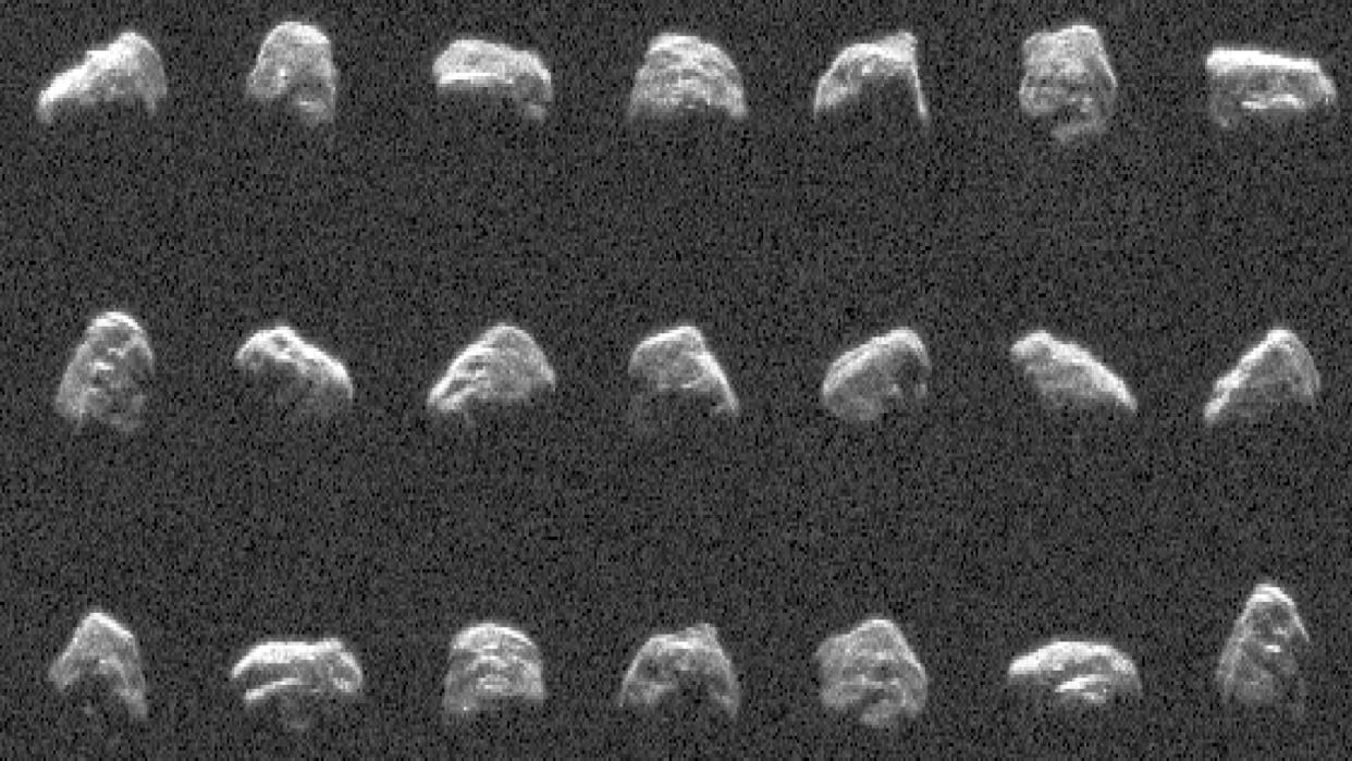  Blurry images of an asteroid stacked next to each other. 