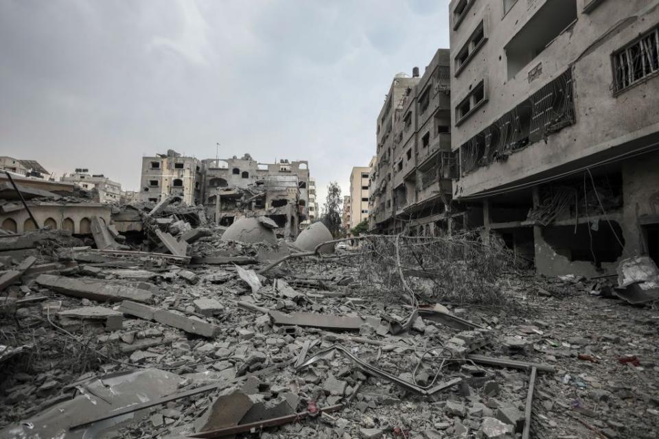 Buildings were destroyed after an Israeli airstrike in Gaza City.