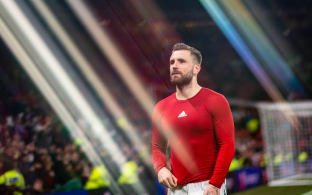 Luke Shaw of Manchester United applauds the fans at the end of the Emirates FA Cup Quarter Final match between Manchester United and Fulham at Old Trafford - Getty Images/Ash Donelon