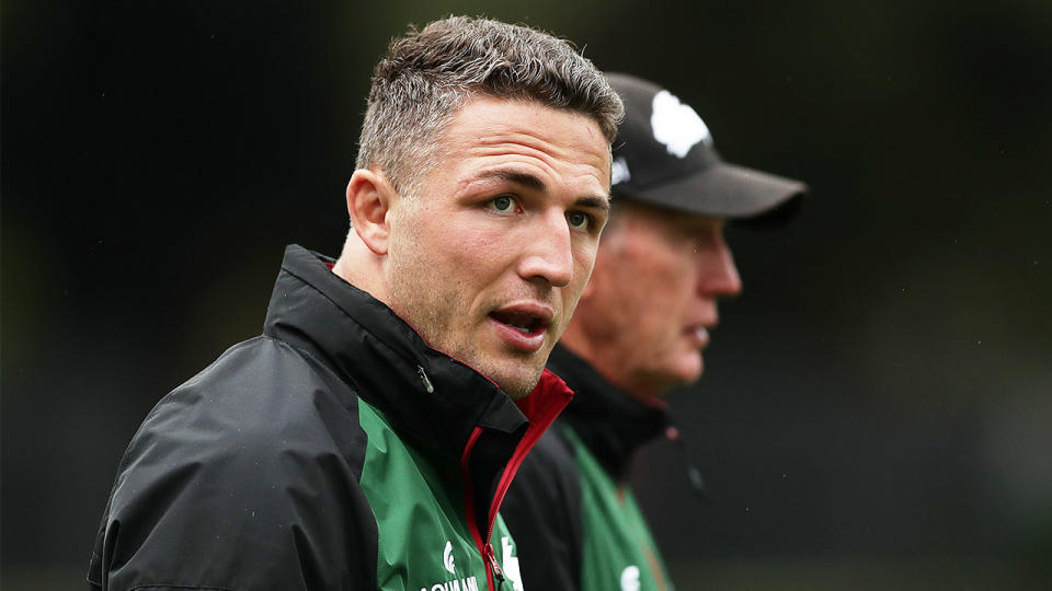 Sam Burgess (pictured front) at South Sydney Rabbitohs training.