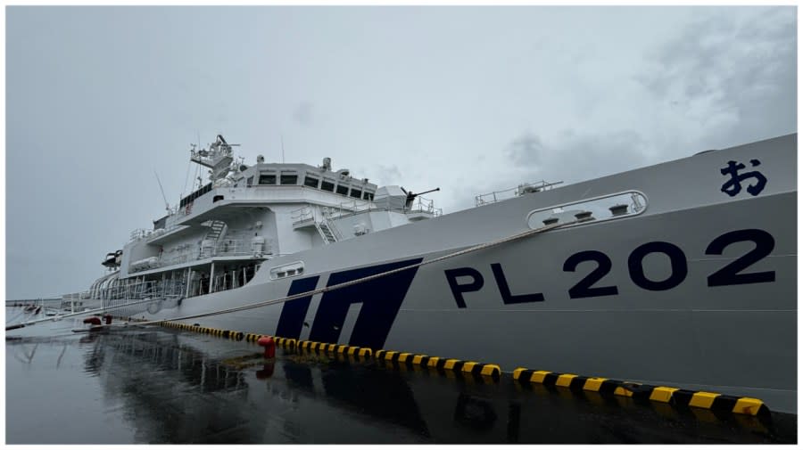 <sup><em>A Japanese Coast Guard ship in the port of Ishigaki, a tiny Japanese island off the west coast of Taiwan.</em> (Laura Kelly)</sup>