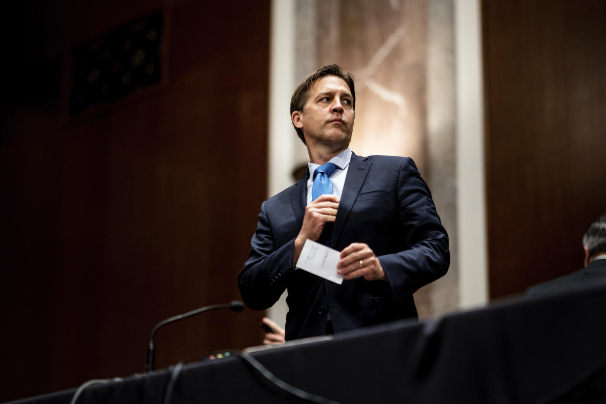 Sen. Ben Sasse, R-Neb., attends a Senate Judiciary Committee business meeting to consider authorization for subpoenas relating to the Crossfire Hurricane investigation, and other matters on Capitol Hill in Washington, Thursday, June 11, 2020. (Erin Schaff/The New York Times via AP, Pool)