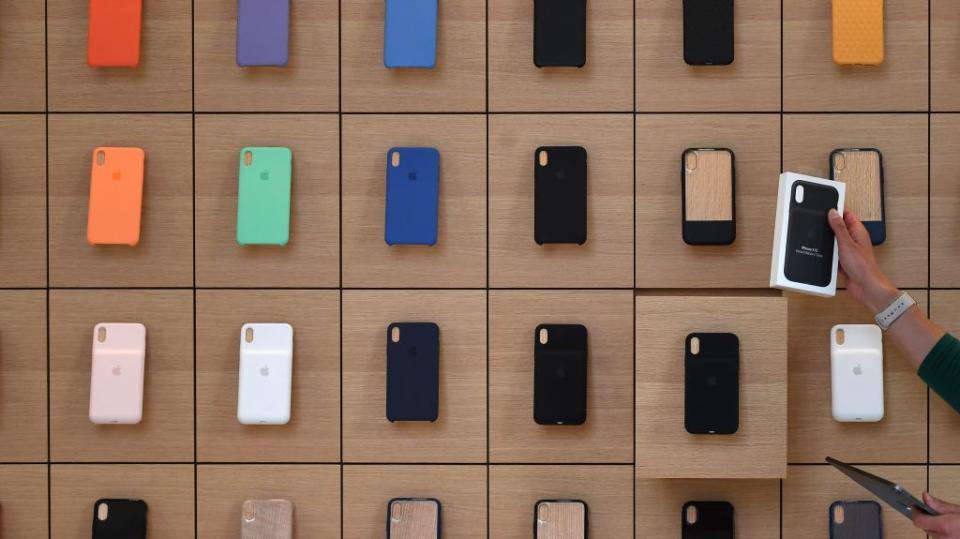 A wall of Apple iPhone cases