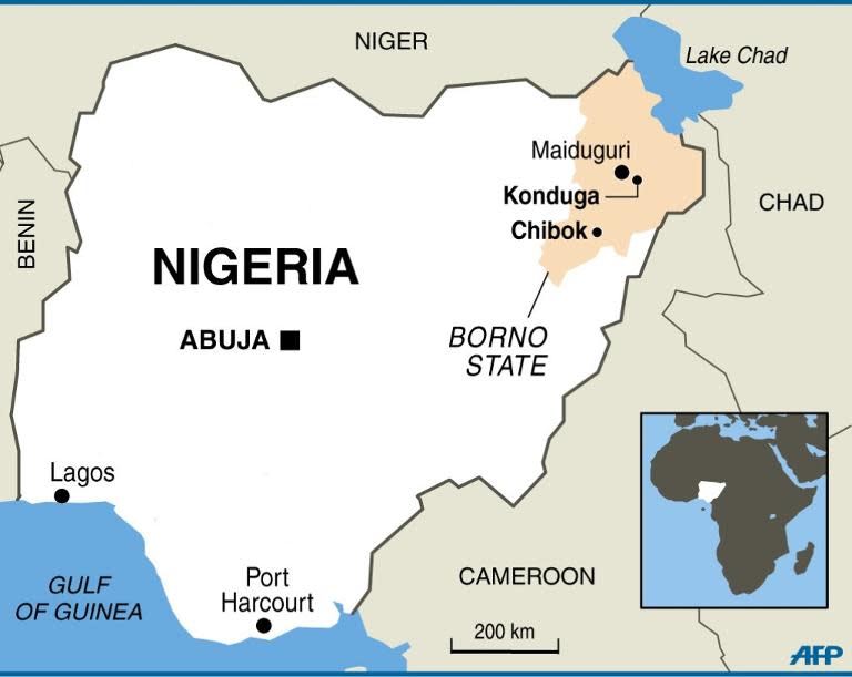 Map locating Chibok in Nigeria's Borno State