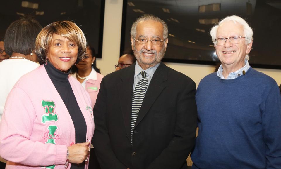 Ruby Miller, from left, John Fleming, and Jim Palmer. Miller and Palmer are co-leaders of "Roots of America" and Fleming is the first featured speaker of the series.