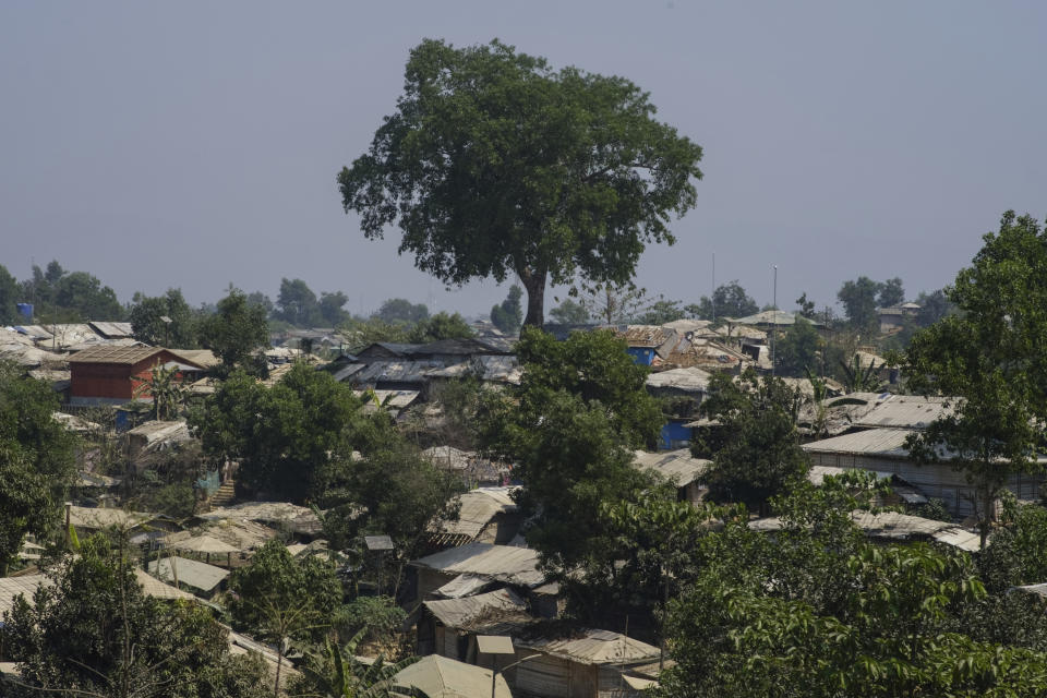 A tree rises above a Rohingya refugee camp in the Cox's Bazar district of Bangladesh, on March 9, 2023. (AP Photo/Mahmud Hossain Opu)