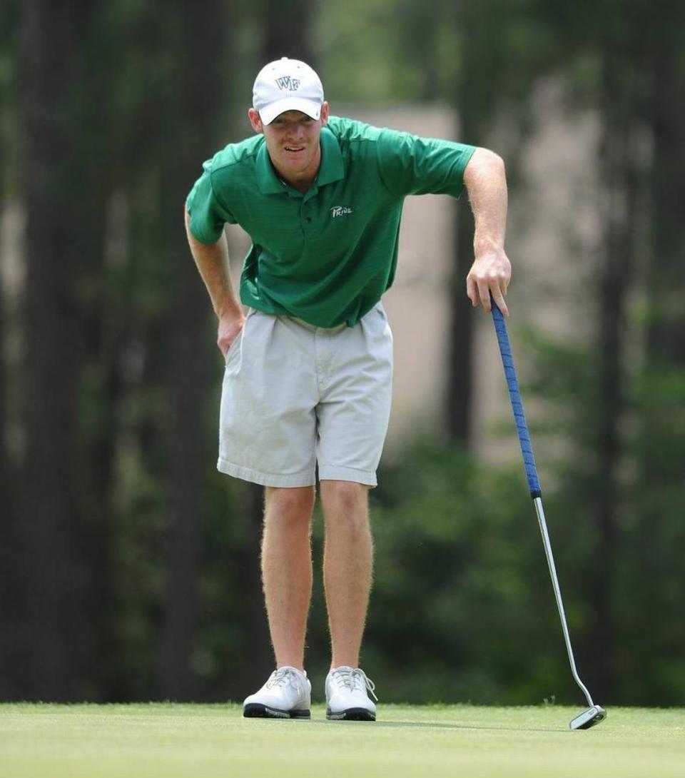Grayson Murray surveys a putt when he played for Leesville Road High School in Raleigh in 2011. After being on the Web.com Tour he is now slated to go to the PGA.