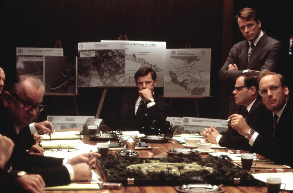 The Kennedy's and Lyndon B. Johnson examine the Cuban Missile Crisis