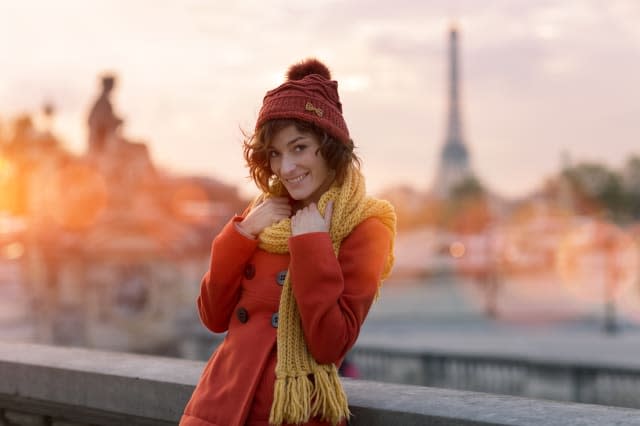 Woman in Paris with Eiffel Tower in the background