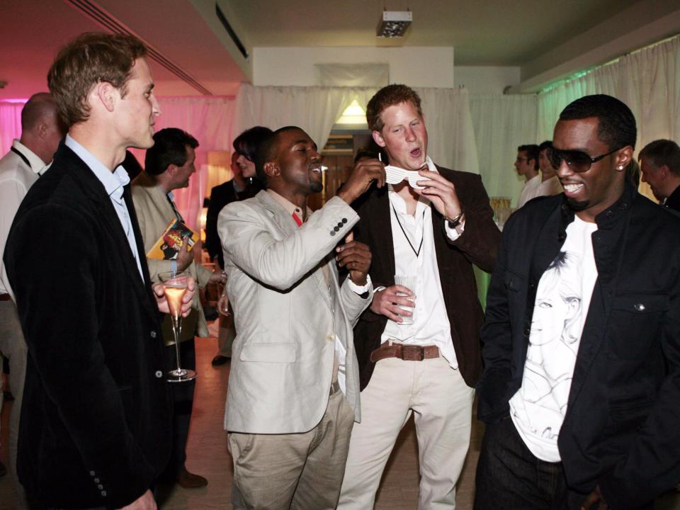 Prince William, Kanye West, Prince Harry, and P. Diddy in 2007.