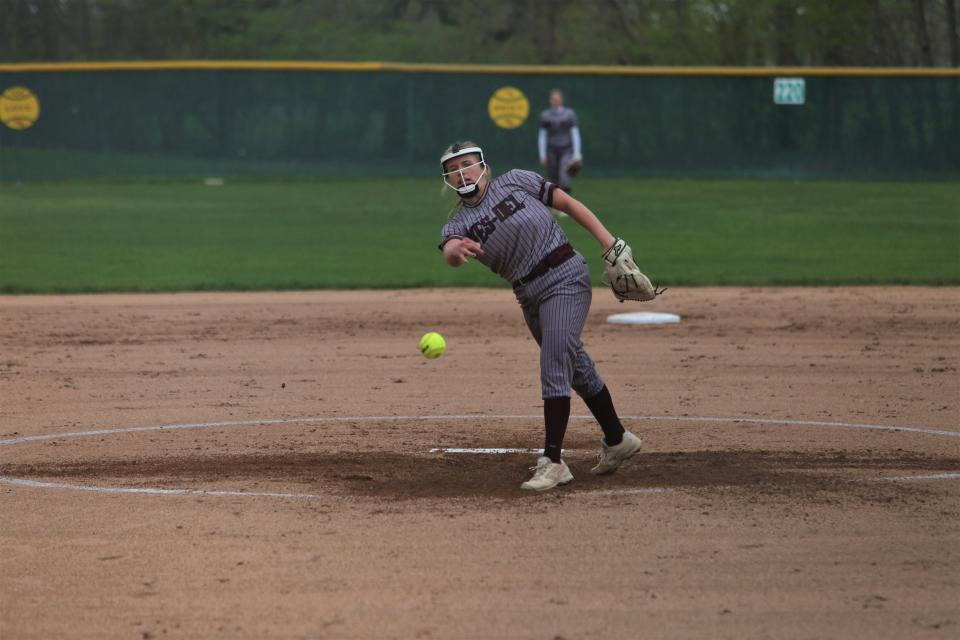 Wes-Del senior Kenzie Stark led her team to an 18-1 win over Daleville in the first round of the 2022 Delaware County softball tournament at Wes-Del High School on Wednesday, May 4, 2022.