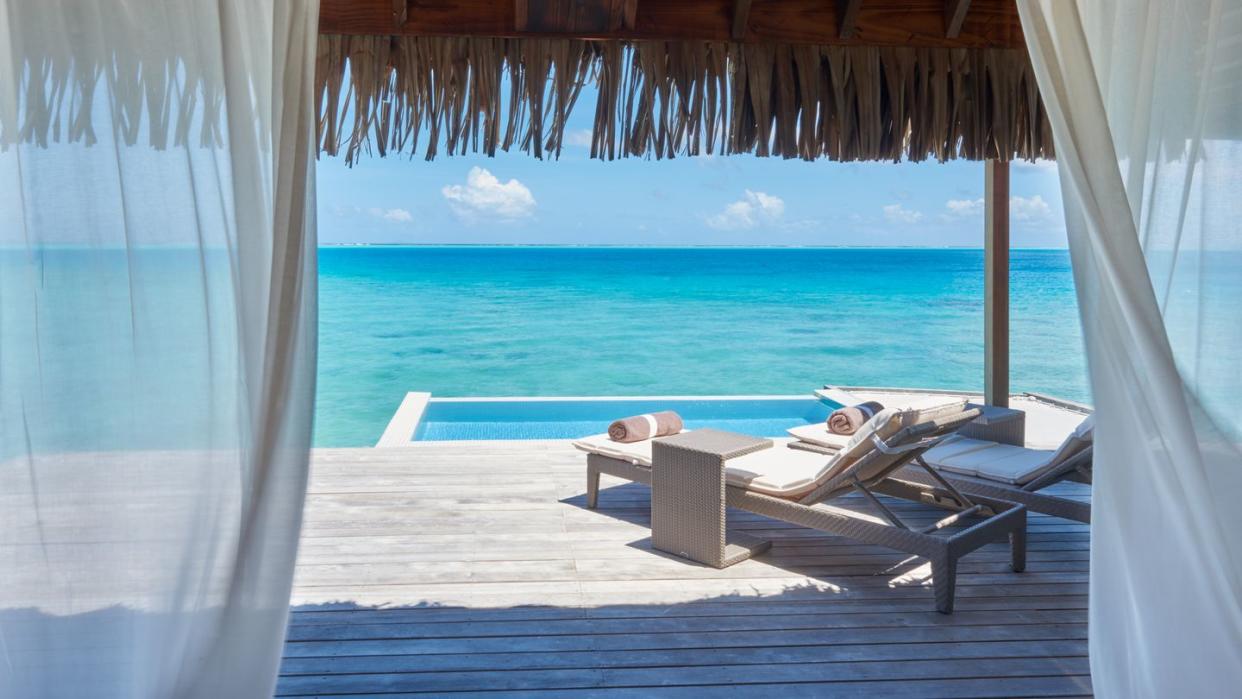 view from a villa at the conrad hotel in bora bora