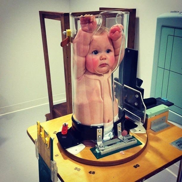 No, this is not a picture of a baby stuck in a giant test tube.