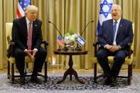 <p>U.S. President Donald Trump (L) sits next to Israeli President Reuven Rivlin during their meeting in Jerusalem May 22, 2017. (Photo: Jonathan Ernst/Reuters) </p>