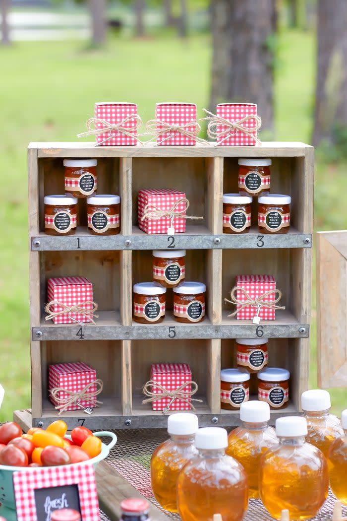 a bbq theme shower, with lots of gingham accent, is a great babyshower idea