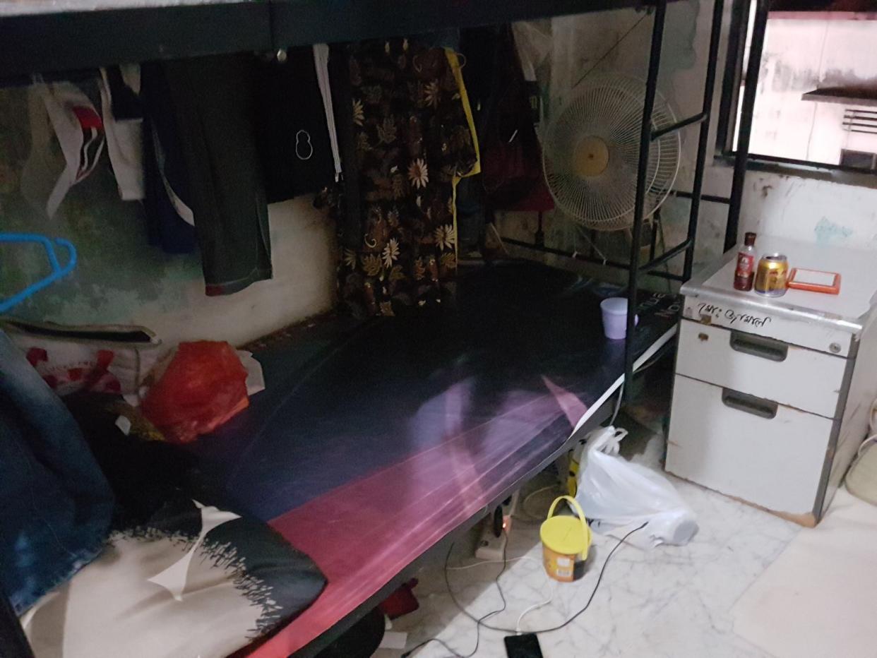 Sleeping quarters in foreign workers’ accommodation in Geylang. (Photo: MWC)