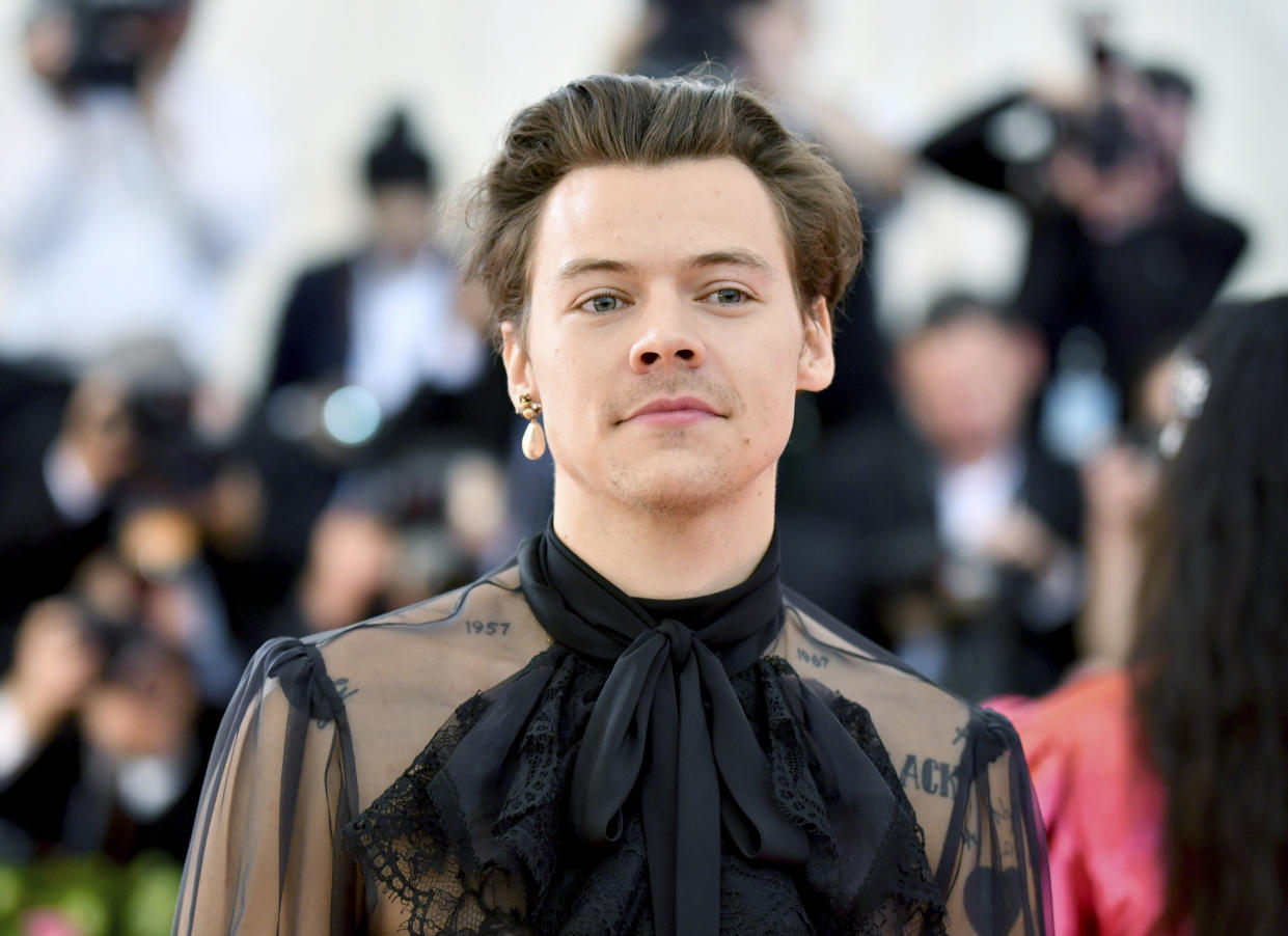 Harry Styles attends The Metropolitan Museum of Art's Costume Institute benefit gala celebrating the opening of the "Camp: Notes on Fashion" exhibition on Monday, May 6, 2019, in New York. (Photo by Charles Sykes/Invision/AP)