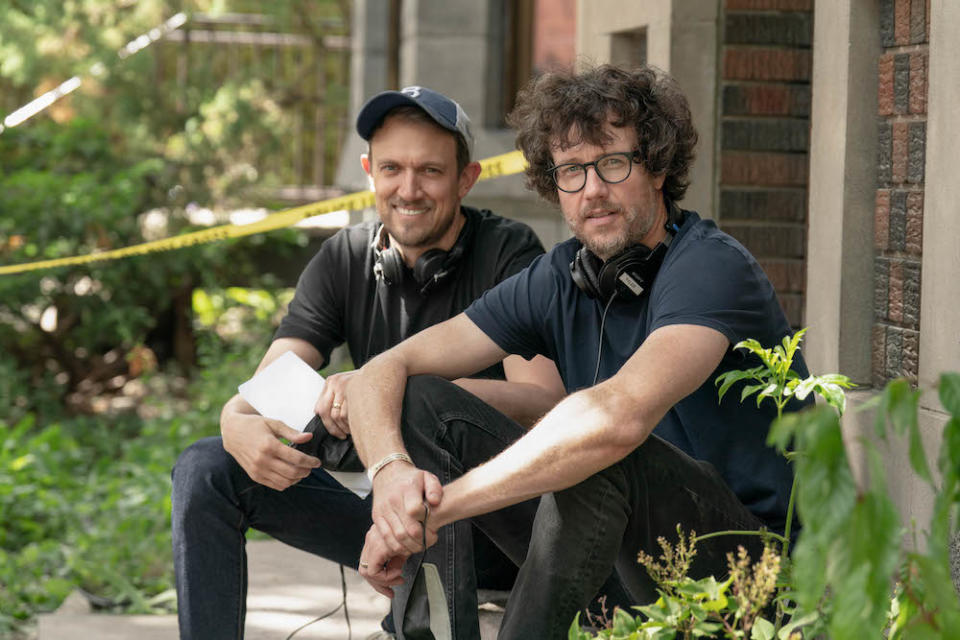 Director Matt Bettinelli-Olpin, left, and Director Tyler Gillett on the set of Paramount Pictures and Spyglass Media Group's "Scream VI."