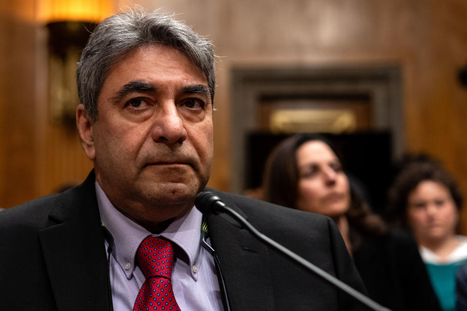 Sam Salehpour, pictured at a US Senate hearing on 17 April 2024, testified about his time as a Boeing quality engineer (Getty Images)